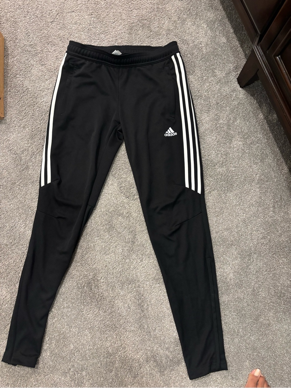 Adidas womens Black Athletic Track Pants with White Stripes